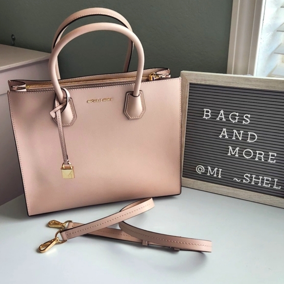 Michael Kors Mercer Large Convertible Leather Tote Bag (Soft Pink) NWT - Picture 1 of 8